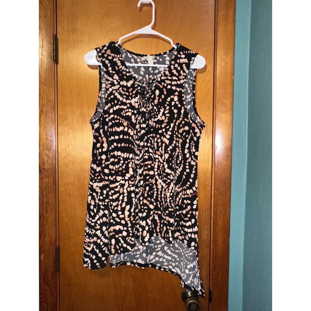 Cato Womens Sleeveless Black Cream Peach Asymmetrical Tunic Top 14/16